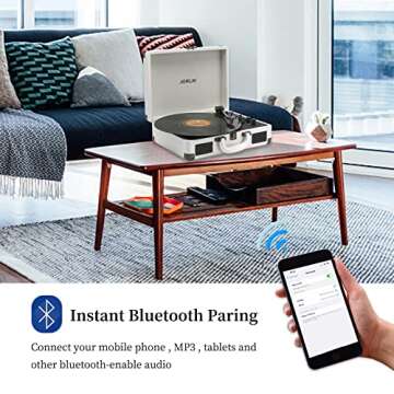 JORLAI Record Player Bluetooth Vinyl Turntable 3 Speed Vintage Record Players with Stereo Speakers B...