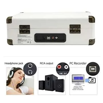 JORLAI Record Player Bluetooth Vinyl Turntable 3 Speed Vintage Record Players with Stereo Speakers Belt Driven Portable Nostalgic Phonograph White