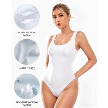 ALGALAROUND Tank Top Bodysuits for Women Scoop Neck Body suits Sleeveless Double Lined Tops