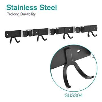 ENRCUOEYO Broom Mop Holder Wall Mount Closet Organizer,Stainless Steel Garden/Garage/Cleaning Tool Storage Organizer 17'', 3 Racks 8 Hooks, MR403