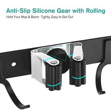 ENRCUOEYO Broom Mop Holder Wall Mount Closet Organizer,Stainless Steel Garden/Garage/Cleaning Tool Storage Organizer 17'', 3 Racks 8 Hooks, MR403