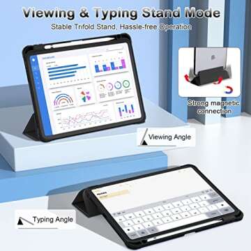 OKP for New iPad 10th Generation Case 2022, ipad 10.9 inch Case with Trifold Stand, Auto Wake/Sleep, ipad 10 gen Protective Cover with Slim Lightweight Clear PC Back Shell for Women Men, Black