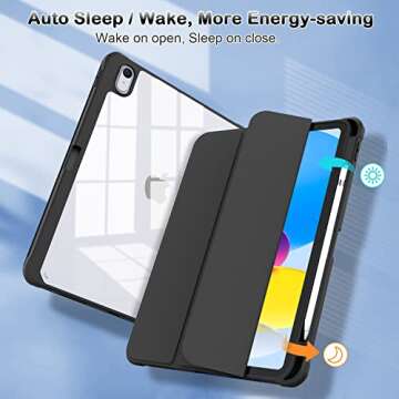 OKP for New iPad 10th Generation Case 2022, ipad 10.9 inch Case with Trifold Stand, Auto Wake/Sleep, ipad 10 gen Protective Cover with Slim Lightweight Clear PC Back Shell for Women Men, Black