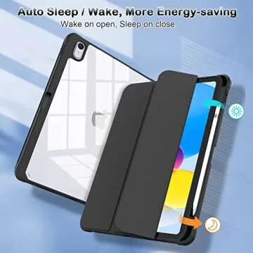 OKP for New iPad 10th Generation Case 2022, ipad 10.9 inch Case with Trifold Stand, Auto Wake/Sleep, ipad 10 gen Protective Cover with Slim Lightweight Clear PC Back Shell for Women Men, Black