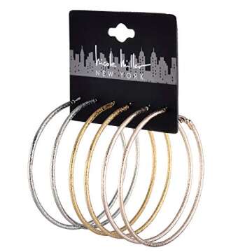 Nicole Miller Textured Hoop Earrings Set – 3 Stylish Colors