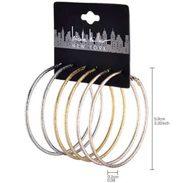 Nicole Miller Texture Hoop Earrings Set - 3 Color Styles