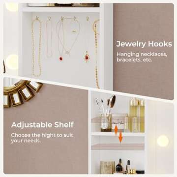 Hasuit 48.8'' Large Vanity Desk with Lighted Mirror & Power Outlet, White Makeup Vanity Table with 6 Drawers, 4 Shelves and 1 Storage Cabinet, Glass Tabletop Bedroom Dressing Table, 3 Lighting Modes