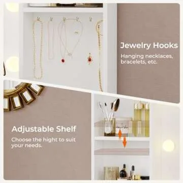 Hasuit 48.8'' Large Vanity Desk with Lighted Mirror & Power Outlet, White Makeup Vanity Table with 6 Drawers, 4 Shelves and 1 Storage Cabinet, Glass Tabletop Bedroom Dressing Table, 3 Lighting Modes