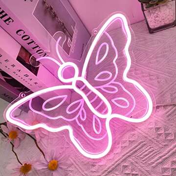 Pink Butterfly LED Neon Sign for Bedroom Wall Hanging Decor, 3D Art Personalized Neon Signs Aestheti...