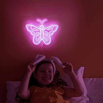 Pink Butterfly LED Neon Sign for Bedroom Wall Hanging Decor, 3D Art Personalized Neon Signs Aesthetic, Powered by USB, Light Up Perfect Decoration for Party, Wedding, Room. Holidays Present for Girls