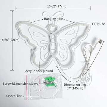 Pink Butterfly LED Neon Sign for Bedroom Wall Hanging Decor, 3D Art Personalized Neon Signs Aesthetic, Powered by USB, Light Up Perfect Decoration for Party, Wedding, Room. Holidays Present for Girls