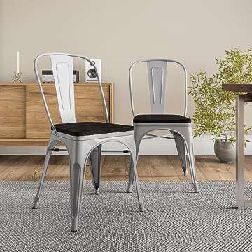 BELLEZE Metal Dining Chairs Set of 4, Stackable Metal Chairs Vintage Farmhouse Chairs with Detachabl...