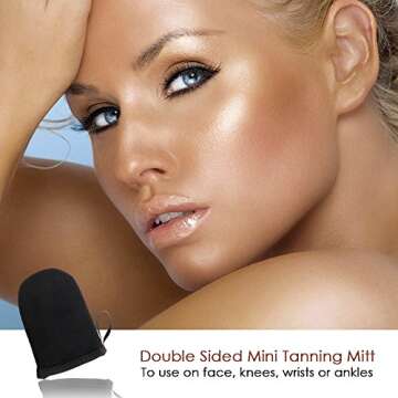 SwanMyst Self Tanning Mitt Applicator with Improved Snug Anti-Slip Elastic Wrist and Mini Facial Tan Mitt for Even and Streak-free Tan (Double Sided Washable)