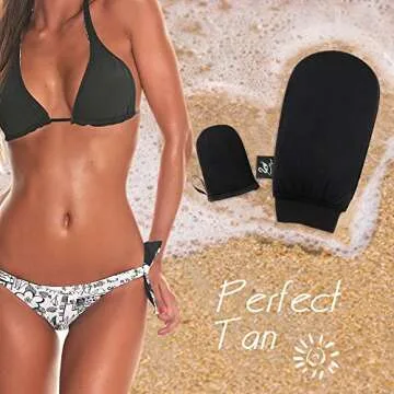 SwanMyst Self Tanning Mitt Applicator with Improved Snug Anti-Slip Elastic Wrist and Mini Facial Tan Mitt for Even and Streak-free Tan (Double Sided Washable)