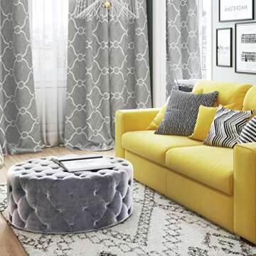 SIMPLIHOME Bergen 36 inch Wide Square Coffee Table Modern Round Tufted Ottoman in Grey Velvet for the Living Room, Transitional