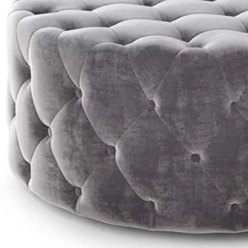 SIMPLIHOME Bergen 36 inch Wide Square Coffee Table Modern Round Tufted Ottoman in Grey Velvet for the Living Room, Transitional