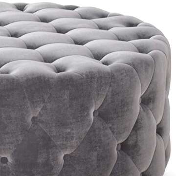 SIMPLIHOME Bergen 36 inch Wide Square Coffee Table Modern Round Tufted Ottoman in Grey Velvet for the Living Room, Transitional