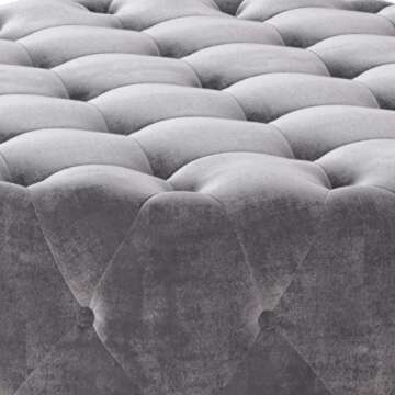 SIMPLIHOME Bergen 36 inch Wide Square Coffee Table Modern Round Tufted Ottoman in Grey Velvet for the Living Room, Transitional