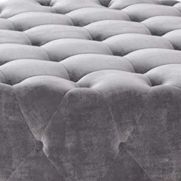 SIMPLIHOME Bergen 36 inch Wide Square Coffee Table Modern Round Tufted Ottoman in Grey Velvet for the Living Room, Transitional