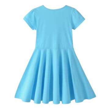 Noomelfish Girls Short Puff Sleeve Dress Summer Casual Knit Swing Twirl Skater Dresses with Pockets,...