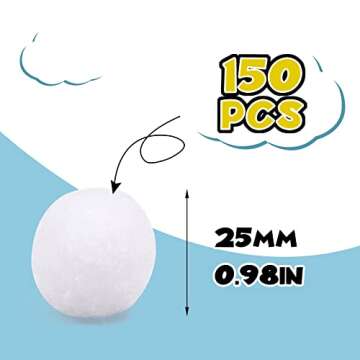 MORFEN 150 Pieces Pom Poms, 1 Inch White Craft Pom Poms, Fuzzy Pompom Puff Balls, Small Pom Pom Ball...