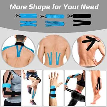 Kinesiology Tape Precut 3 Rolls, Athletic Sports Tape for Muscle Joints Support, 60 Strips for Knee Ankle Shoulder Wrist Plantar Fasciitis, Latex Free and Water Resistant, Blue