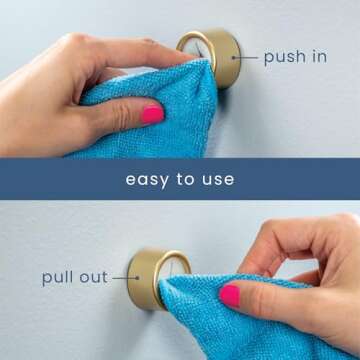 S&T INC. Round Adhesive Push Towel Hooks for Kitchen, Hand and Dish Towels, Brushed Gold, 4 Pack