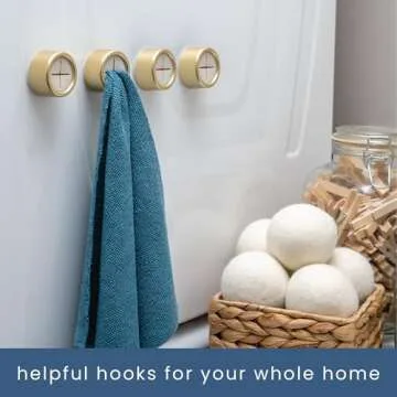 S&T INC. Round Adhesive Push Towel Hooks for Kitchen, Hand and Dish Towels, Brushed Gold, 4 Pack