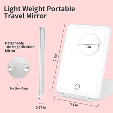 Compact Makeup Mirror with 10X Magnification and LED Lights