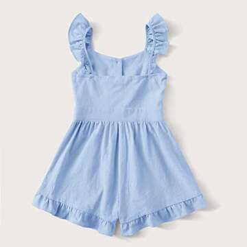 Valphsio Girls Solid Sling Jumpsuits Rompers Flutter Sleeve Button Shorts Overall