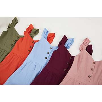 Valphsio Girls Solid Sling Jumpsuits Rompers Flutter Sleeve Button Shorts Overall