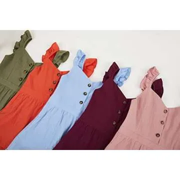 Valphsio Girls Solid Sling Jumpsuits Rompers Flutter Sleeve Button Shorts Overall