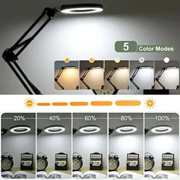 Krstlv 10X Magnifying Glass with Light and Clamp, Upgrade Button 5 Color Modes, Stepless Dimmable LED Lighted Desk Lamp, Hands Free Magnifier with Light and Stand for Craft Hobby Reading Close Work