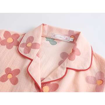 Hupohoi Big Girls Button Down Pajama Set 3pcs Short Sleeve Long Pants with Shorts Crepe Wrinkled Fab...