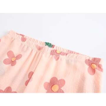 Hupohoi Big Girls Button Down Pajama Set 3pcs Short Sleeve Long Pants with Shorts Crepe Wrinkled Fabric Sleepwear Cute Patterns Nighty, Strawberry, 8