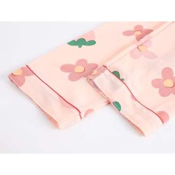 Hupohoi Big Girls Button Down Pajama Set 3pcs Short Sleeve Long Pants with Shorts Crepe Wrinkled Fabric Sleepwear Cute Patterns Nighty, Strawberry, 8