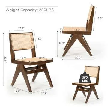 HoeuThien Cane Dining Chairs Set of 2 Armless Kitchen Dining Room Side Chair Wooden Mid-Century Modern Cofy Retro Woven Oak Chair Dark Brown