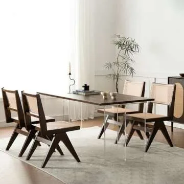 HoeuThien Cane Dining Chairs Set of 2 Armless Kitchen Dining Room Side Chair Wooden Mid-Century Modern Cofy Retro Woven Oak Chair Dark Brown