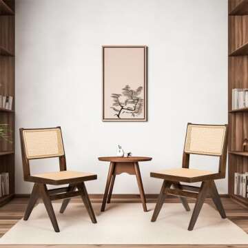 HoeuThien Cane Dining Chairs Set of 2 Armless Kitchen Dining Room Side Chair Wooden Mid-Century Modern Cofy Retro Woven Oak Chair Dark Brown