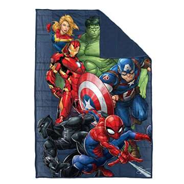 Jay Franco Marvel Avengers Super Hero Squad Weighted Blanket Measures 40x60 inches 5lbs, Kids Bedding Features Captain America, Iron Man, Black Panther, Spiderman, Hulk & Captain Marvel