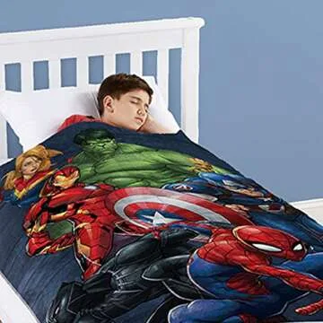 Jay Franco Marvel Avengers Super Hero Squad Weighted Blanket Measures 40x60 inches 5lbs, Kids Bedding Features Captain America, Iron Man, Black Panther, Spiderman, Hulk & Captain Marvel