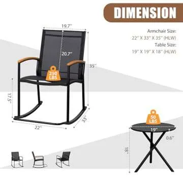 Shintenchi 3 Piece Outdoor Rocking Bistro Set for Relaxing