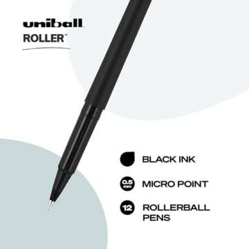 uni-ball Rollerball Pens 0.5mm Black Fine Point 12 Pack