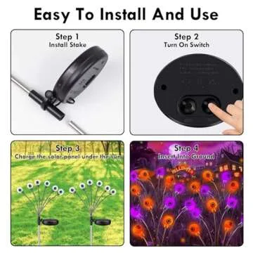 6-Pack Purple and Orange Solar Eyeball Halloween Lights Outdoor, Solar Garden Lights Outdoor Waterproof, Solar Firefly Lights Swaying by Wind Fairy Lights for Pathway Yard Garden Halloween Decorations