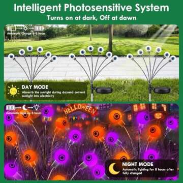 6-Pack Purple and Orange Solar Eyeball Halloween Lights Outdoor, Solar Garden Lights Outdoor Waterproof, Solar Firefly Lights Swaying by Wind Fairy Lights for Pathway Yard Garden Halloween Decorations