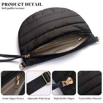 Dealkion Quilted Crossbody Bags for Women Puffer Fanny Pack Sling Bag Puffy Chest Belt Bum Waist Bag Crossbody Purse Bags Quilted Shoulder Bag for Women