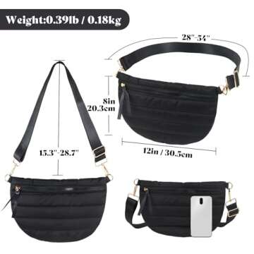 Dealkion Quilted Crossbody Bags for Women Puffer Fanny Pack Sling Bag Puffy Chest Belt Bum Waist Bag Crossbody Purse Bags Quilted Shoulder Bag for Women