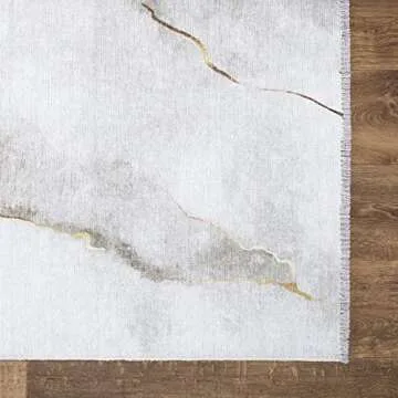 Bloom Rugs Caria Washable Non-Slip 7 ft Runner - Ivory/Gold Modern Abstract Runner for Entryway, Hallway, Bathroom, and Kitchen - Exact Size: 2'6" x 7'