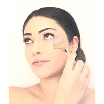 Beauty R' Us Pink Rose Quartz Roller & Gua Sha Massager: 2 in 1 Professional Skincare Tools