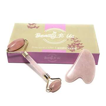 Beauty R' Us Pink Rose Quartz Roller & Gua Sha Set